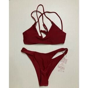 Molly's Wardrobe 2-Piece Swimsuit, Women's Large Burgundy Spaghetti Strap